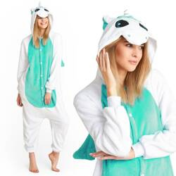 KOMBINEZON KIGURUMI PIŻAMA JEDNOCZĘŚCIOWA ONESIE PRZEBRANIE KOSTIUM KIGU JEDNOROŻEC MIĘTOWY ROZM. S