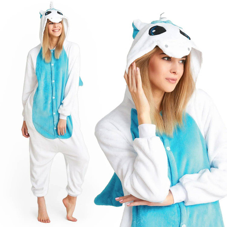 KOMBINEZON KIGURUMI PIŻAMA ONESIE KOSTIUM JEDNOCZĘŚCIOWA KIGU JEDNOROŻEC NIEBIESKI ROZM.M