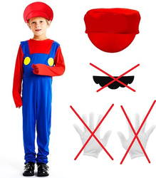 OUTLET Strój kostium przebranie Mario Luigi kombinezon kapelusz 130 cm