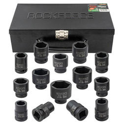 ZESTAW KOMPLET NASADEK NASADKI UDAROWE 3/4" 14el. 17-50mm 6-kątne STAL Cr-Mo RockForce