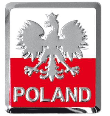 EMBLEMAT NAKLEJKA WLEP NA AUTO SAMOCHÓD  WLEPKA ALUMINIOWA WYPUKŁA POLAND GODŁO 4,5 x 4,5cm 2/33183