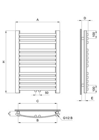 GRZEJNIK  ŁAZIENKOWY GR3, wymiary 470x550, 9-żeberek, MOC-228W, Z. DOLNE (V) CENTRYCZNE GR3V - 9/40