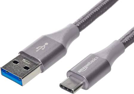 KABEL przejściówka ZŁĄCZE USB 3.1 C 0,3 M SZARY oplot FAST CHARCHING szybkie ładownie MĘSKI AMAZON Basics