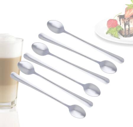 ŁYŻECZKI DO KAWY LATTE MACHIATO DESERÓW DŁUGIE 6 SZTUK stalowe połysk AMAZON basics